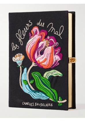 Olympia Le-Tan - Les Fleurs Du Mal Baudelaire Embroidered Appliquéd Canvas Clutch - Black - One size