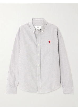 AMI PARIS - Embroidered Striped Cotton-poplin Shirt - White - xx small,x small,small,medium,large