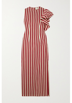 DESTREE - Franz Ruffled Striped Faille Maxi Dress - Red - small,medium,large
