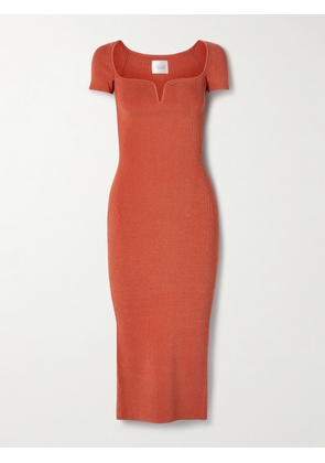 Galvan - Gaia Metallic Ribbed-knit Midi Dress - Orange - x small,small,medium,large,x large