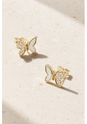 Sydney Evan - Tiny Butterfly 14-karat Gold, Diamond And Mother-of-pearl Earrings - One size