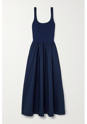 Polo Ralph Lauren - Zaha Ribbed-knit And Cotton-poplin Maxi Dress - Blue - xx small,x small,small,medium,large,x large