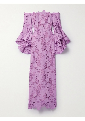 Oscar de la Renta - Off-the-shoulder Ruffled Guipure Lace Gown - Purple - US0,US4,US6