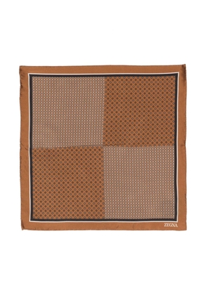 Zegna geometric-print silk pocket square - Brown