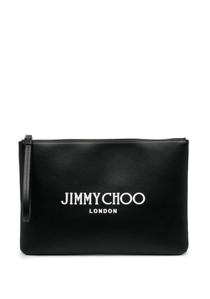 Jimmy Choo logo-print leather clutch bag - Black
