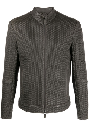 Emporio Armani seersucker-texture leather jacket - Green