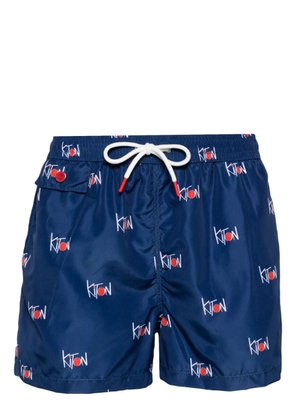 Kiton all-over logo printed swim shorts - Blue