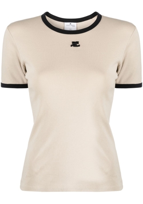 Courrèges logo-appliqué cotton T-shirt - Neutrals
