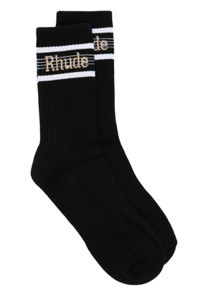RHUDE logo-pattern ribbed socks - Black