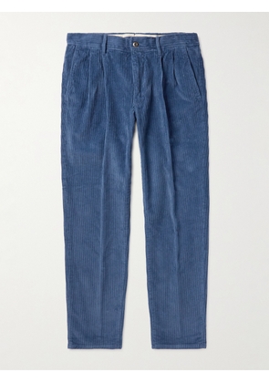 Incotex - Tapered Pleated Cotton-Blend Corduroy Trousers - Men - Blue - UK/US 28