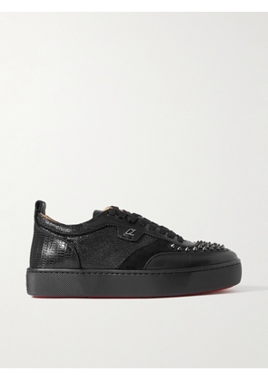Christian Louboutin - Happrui Spikes Suede and Leather-Trimmed Mesh Sneakers - Men - Black - EU 40