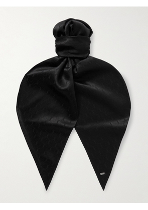 SAINT LAURENT - Logo-Embroidered Silk-Jacquard Scarf - Men - Black