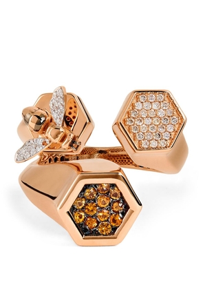 Bee Goddess Rose Gold, Diamond And Orange Sapphire Honeycomb Ring (Size 54)