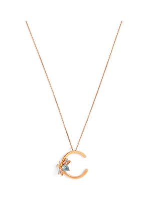 Bee Goddess Rose Gold, Diamond And Blue Topaz Letter 'C' Necklace