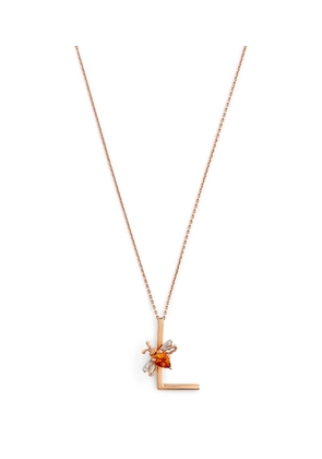 Bee Goddess Rose Gold, Diamond And Citrine Letter 'L' Necklace