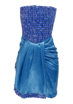 Raisa Vanessa - Crystal embroidered Satin Mini Dress - Blue - FR 44 - Moda Operandi