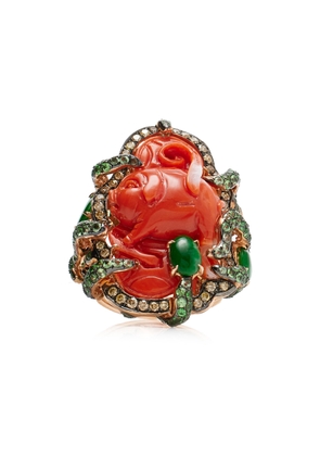 Wendy Yue - Treasure Pig 18K Rose Gold Coral and DIamond Ring - Orange - US 6.75 - Moda Operandi - Gifts For Her