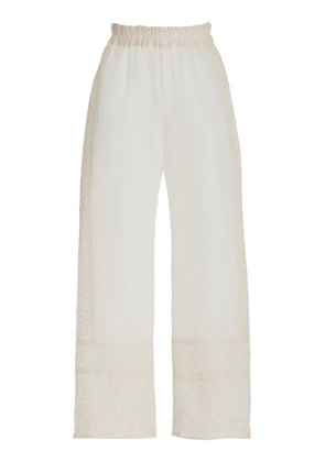 All That Remains - Promise Hand-Embroidered Silk Wide-Leg Pants - White - AU 8 - Moda Operandi