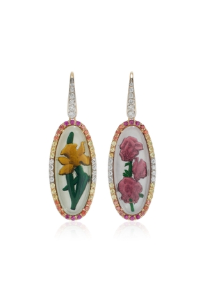 Francesca Villa - 18K Yellow Gold Diamond and Sapphire Lily Earrings  - Multi - OS - Moda Operandi - Gifts For Her
