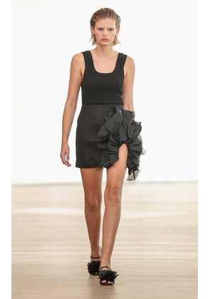 Aje - Energy Ruffled Linen-Blend Mini Skirt - Black - AU 14 - Moda Operandi