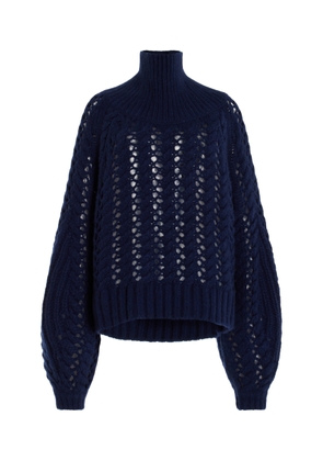 Adam Lippes - Open Knit Cashmere Turtleneck Sweater - Navy - US 6 - Moda Operandi