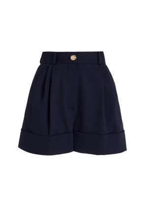 Miu Miu - Pleated Grain de Poudre Cuffed Shorts - Blue - IT 42 - Moda Operandi