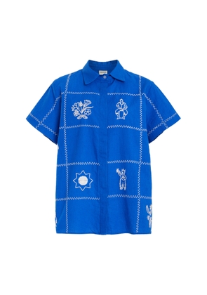 ESCVDO - Carmen Hand-Embroidered Cotton-Linen Shirt  - Blue - US 6 - Moda Operandi
