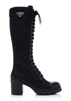 Prada - Tronchetti Nylon; Leather Knee Boots - Black - IT 39.5 - Moda Operandi