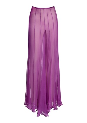 Francesca Miranda - Olas Silk Chiffon Flared Pants - Purple - US 2 - Moda Operandi