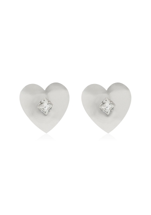 Alessandra Rich - Silver-Tone Crystal Heart Earrings - Silver - OS - Moda Operandi - Gifts For Her