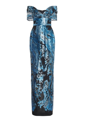 Pamella Roland - Sequin-Embroidered Tulle Gown - Blue - US 2 - Moda Operandi