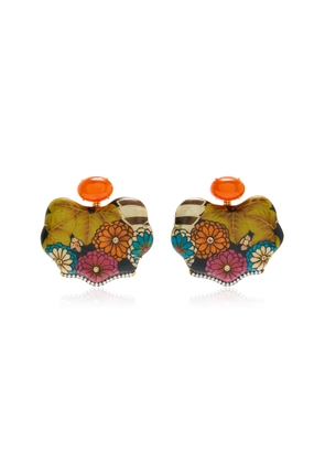 Silvia Furmanovich - Sapphire and Marquetry Wood Floral Earrings - Orange - OS - Moda Operandi - Gifts For Her