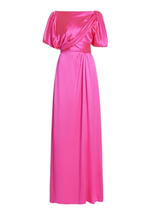 Monique Lhuillier - Asymmetrical Draped Silk Gown - Fuchsia - US 14 - Moda Operandi