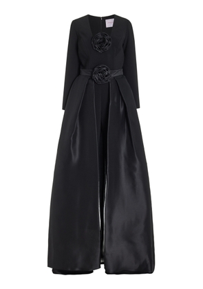 Carolina Herrera - Convertible Floral-Appliqued Crepe Jumpsuit - Black - US 8 - Moda Operandi