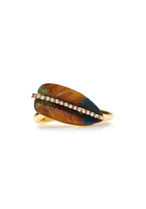Silvia Furmanovich - Marquetry Wood 18K Yellow Gold Diamond Feather Ring   - Brown - US 7.5 - Moda Operandi - Gifts For Her