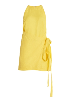 BONDI BORN - Carmel Organic Linen Mini Dress - Yellow - M - Moda Operandi