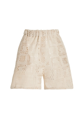 ALBUS LUMEN - Crocheted Cotton Shorts - Ivory - AU 14 - Moda Operandi