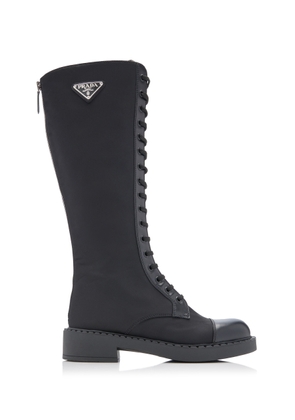 Prada - Leather-Trimmed Nylon Lace-Up Knee Boots - Black - IT 38 - Moda Operandi