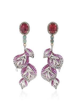 Wendy Yue - Opal Foliage 18K White Gold Multi-Stone Earrings - Red - OS - Moda Operandi - Gifts For Her