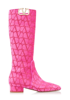 Valentino Garavani - VLogo Jacquard Knee Boots - Pink - IT 37.5 - Moda Operandi