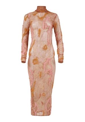 Onalaja - Zusi Beaded Printed Mesh Dress - Multi - M - Moda Operandi