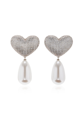 Julietta - Frances Crystal; Pearl Heart Earrings - White - OS - Moda Operandi - Gifts For Her