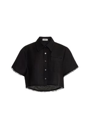 SIMKHAI - Solange Raw Edge Cropped Linen-Blend Shirt - Black - M - Moda Operandi