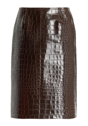 16Arlington - Wile Croc-Effect Leather Midi Skirt - Brown - UK 12 - Moda Operandi