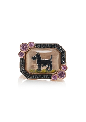 Francesca Villa - 18K Yellow Gold Black Diamond and Pink Sapphire Fashion Dog Ring  - Multi - US 6.25 - Moda Operandi - Gifts For Her