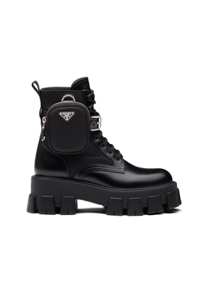 Prada - Pouch-Detailed Leather Lace-Up Boots - Black - IT 36.5 - Moda Operandi