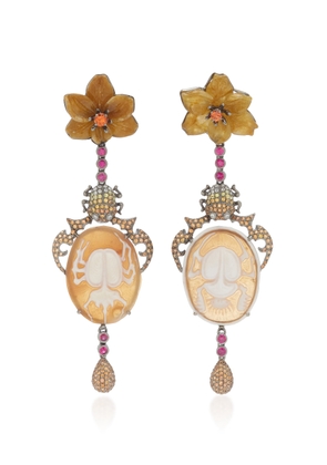 Wendy Yue - Scarab Cameo 18K White Gold Multi-Stone Earrings - Yellow - OS - Moda Operandi - Gifts For Her