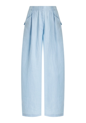 Aexae - High-Waisted Linen Pants - Blue - S - Moda Operandi