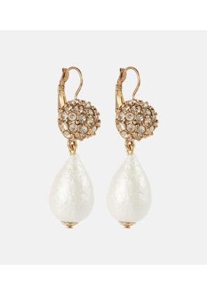 Oscar de la Renta Silk pearl drop earrings with crystals