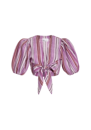 Lisa Marie Fernandez - Pouf Tie-Detailed Linen-Blend Crop Top - Stripe - 1 - Moda Operandi